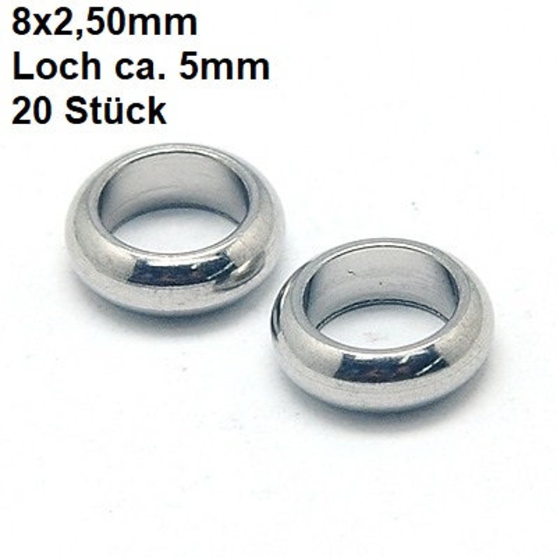 silver 20 stainless steel beads large hole pearl 8 x 2.50 mm