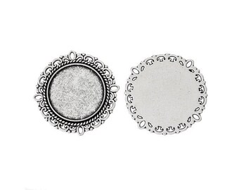 30 pendants, settings, cabochon, 20 mm, silver