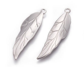 5 pendants, decorated leaf, jewelry pendant, stainless steel