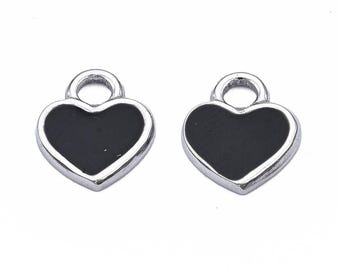 2 pendants, heart, stainless steel and enamel