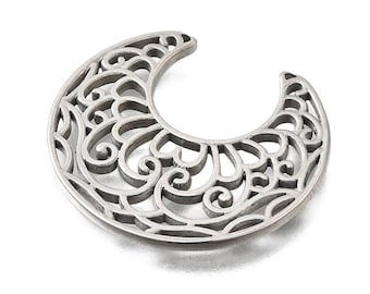 Stainless steel pendant, moon, crescent moon, silver