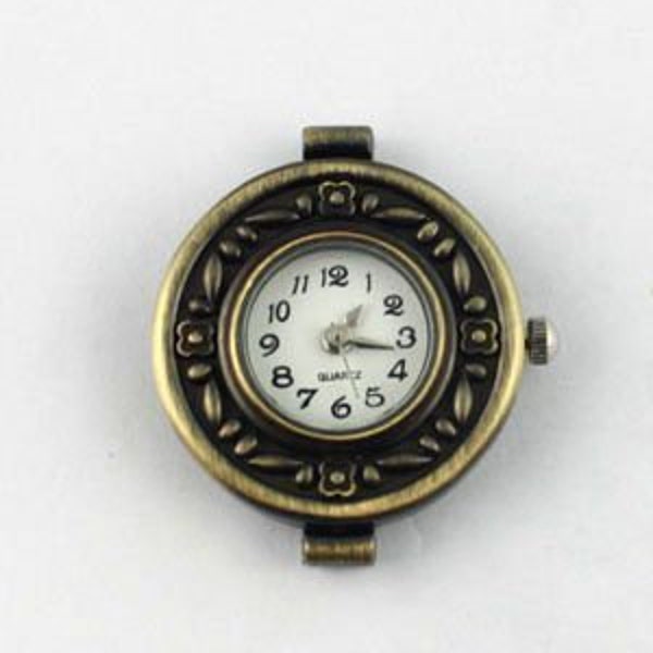 Uhr Rohling,Quarzuhr, Vintage-Stil, rund, bronze, verziert, arabische Zahlen, Armbanduhr, Kettenuhr