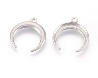 Stainless steel pendant, moon, crescent moon, silver