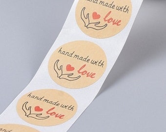 50-400 self-adhesive labels, stickers, handmade with love, 25 mm