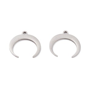 2 stainless steel pendants, moon, crescent moon,