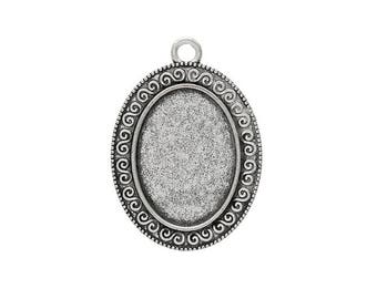 20 large pendants, settings, cabochon, 18 x 25 mm, silver