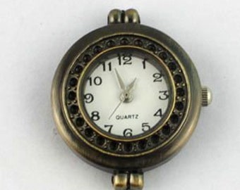 Watch blank, quartz watch, vintage style, round, bronze, decorated, Arabic numerals, wristwatch, chain watch