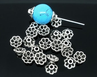 50 Bead Caps Decorated Silver Vintage Style Beads Bead Caps Glass Beads