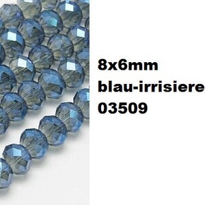 20 beads, ground, faceted, glass beads, jewelry beads, 8 x 6 mm, blue, green, turquoise blau-03509