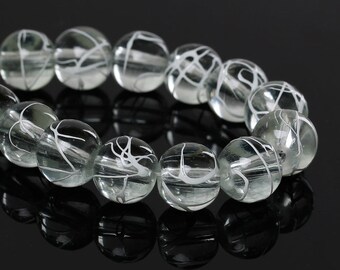 40 glass beads, 10 mm, beads, jewelry beads, decorated,