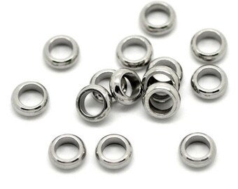 10 beads, stainless steel, silver, 5 mm