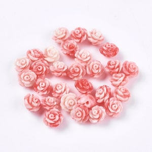 10 Cabochons, Rose, Resin, 6,50x4,50 mm