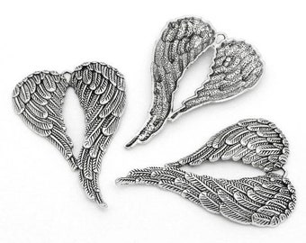 5 pendants, wings, angels, angel wings, antique silver, XXL,