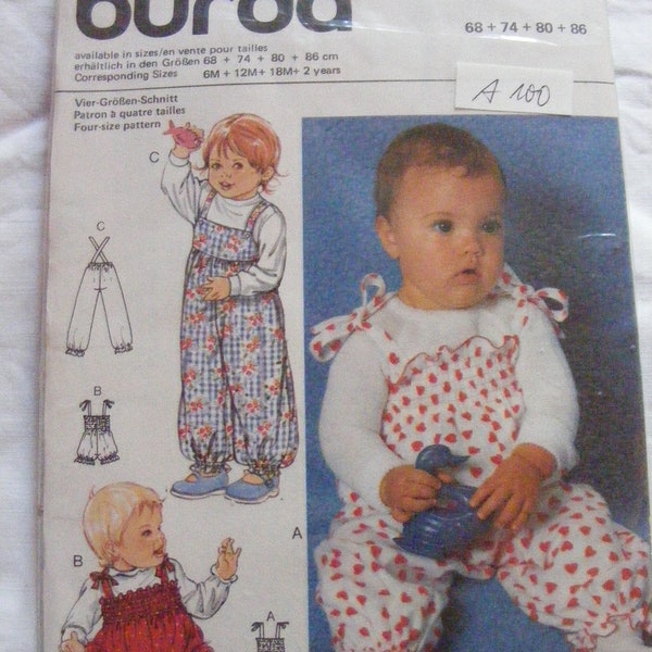 Burda Schnitt 9244 Baby Overall Play Pants, patrón original, muñecas, máquina de coser, máquina de coser, máquina de coser, A100