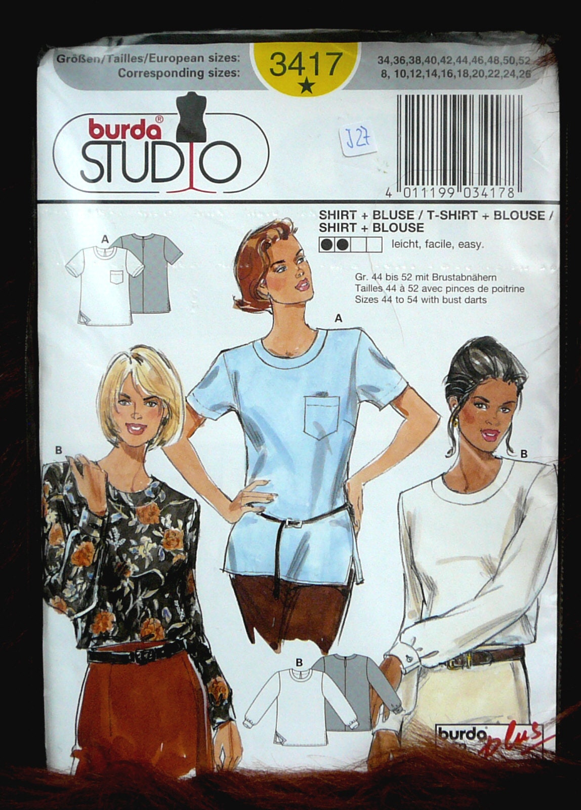 Burda Studio 3417 multisize cut 44 52 OVP shirt blouse | Etsy