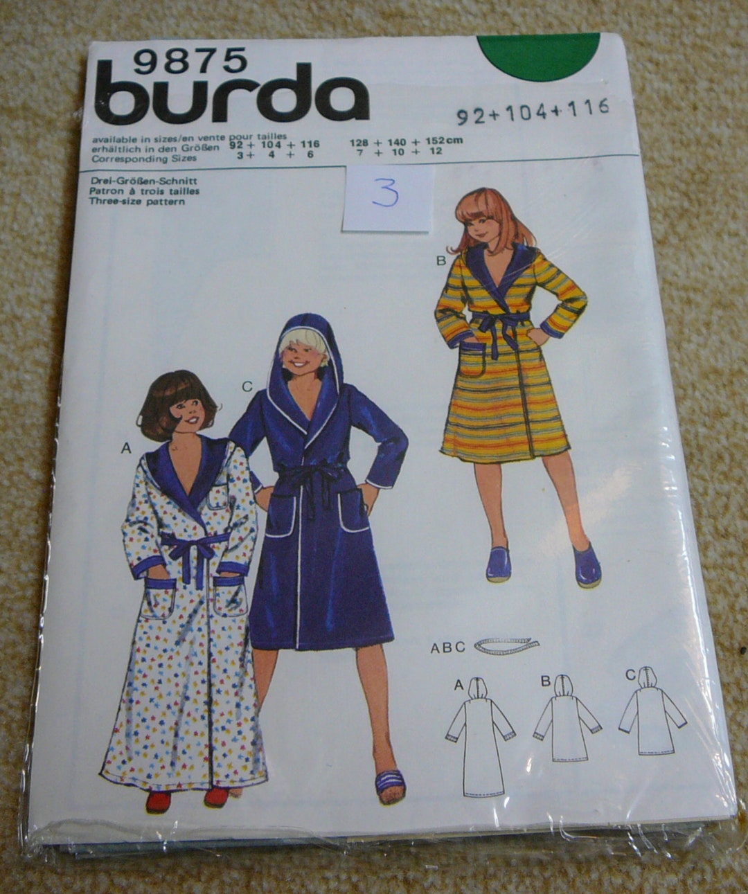 Burda Cut Pattern 9875 Bathrobe Kids, Sewing Machine, Sew, Original Cut ...