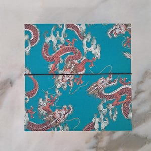 Album de scrapbooking pour photos et découpes d'organetto 13 x 13 cm, 32 ou 48 pages, carton blanc ou noir, relié à la main, turquoise avec dragon
