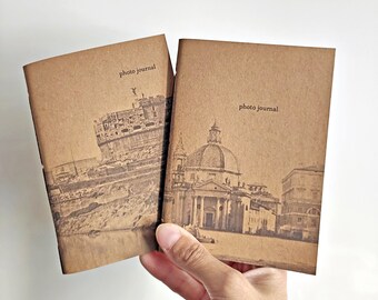 PHOTO JOURNAL 2 A6 notebooks for photographers, covers historical photos of Rome in 1800, 64 pages each, with technical data sheets, hand-bound