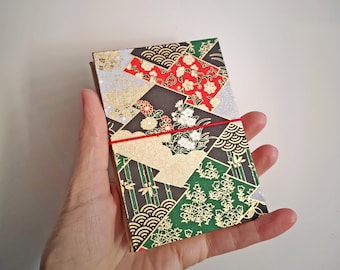 Mini accordion album for Instax Mini, 18 pages on each side with/without cuts for photos, green gold Japanese paper, handmade in Italy