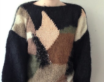 Lovely Alain Murati mohair sweater // Vintage 80s Color Block Knit wool sweater // Alain Murati Collection