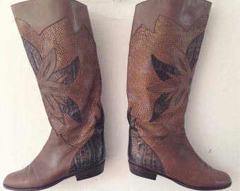 Vintage 80s | 90s leather boots // BRUNELLA leather boots from the 80s // Boots with flower decorations