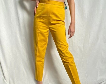 Vintage yellow high waist pants // Cotton 80s yellow trousers // Vintage tapered trousers