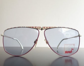 Vintage Mondi 1602 vita rosa pilotsolglasögon med fotokromatiska gråa glasögon från 1990-talet, nya, gamla i lager