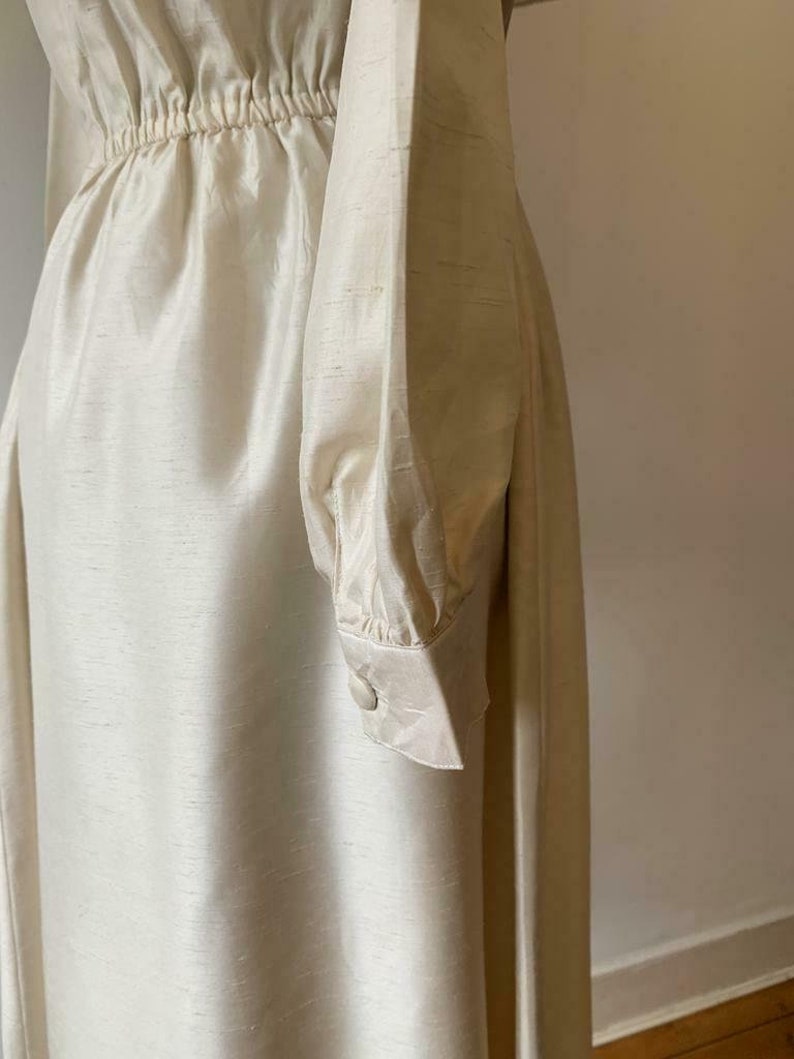 Vintage Silky Miss Onward Dress 80s Off white Size Small Silky Coral Textured Ruffle dress