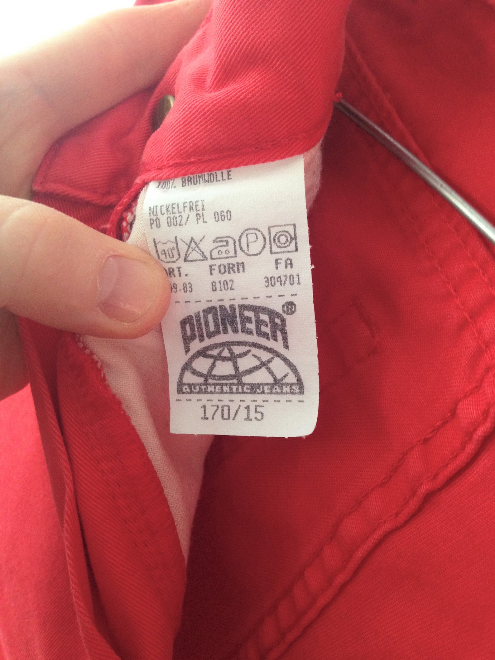 red cotton pants