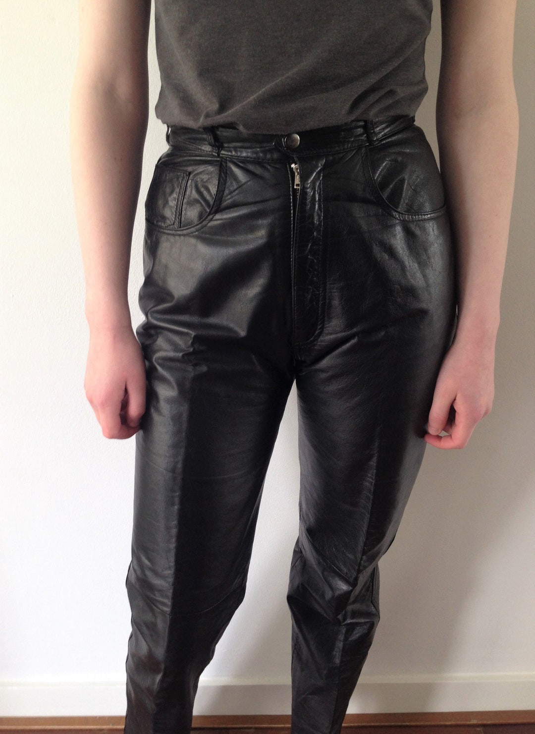 Vintage Black Leather Pants, High Waisted Pants, 27 Waist Size 4 