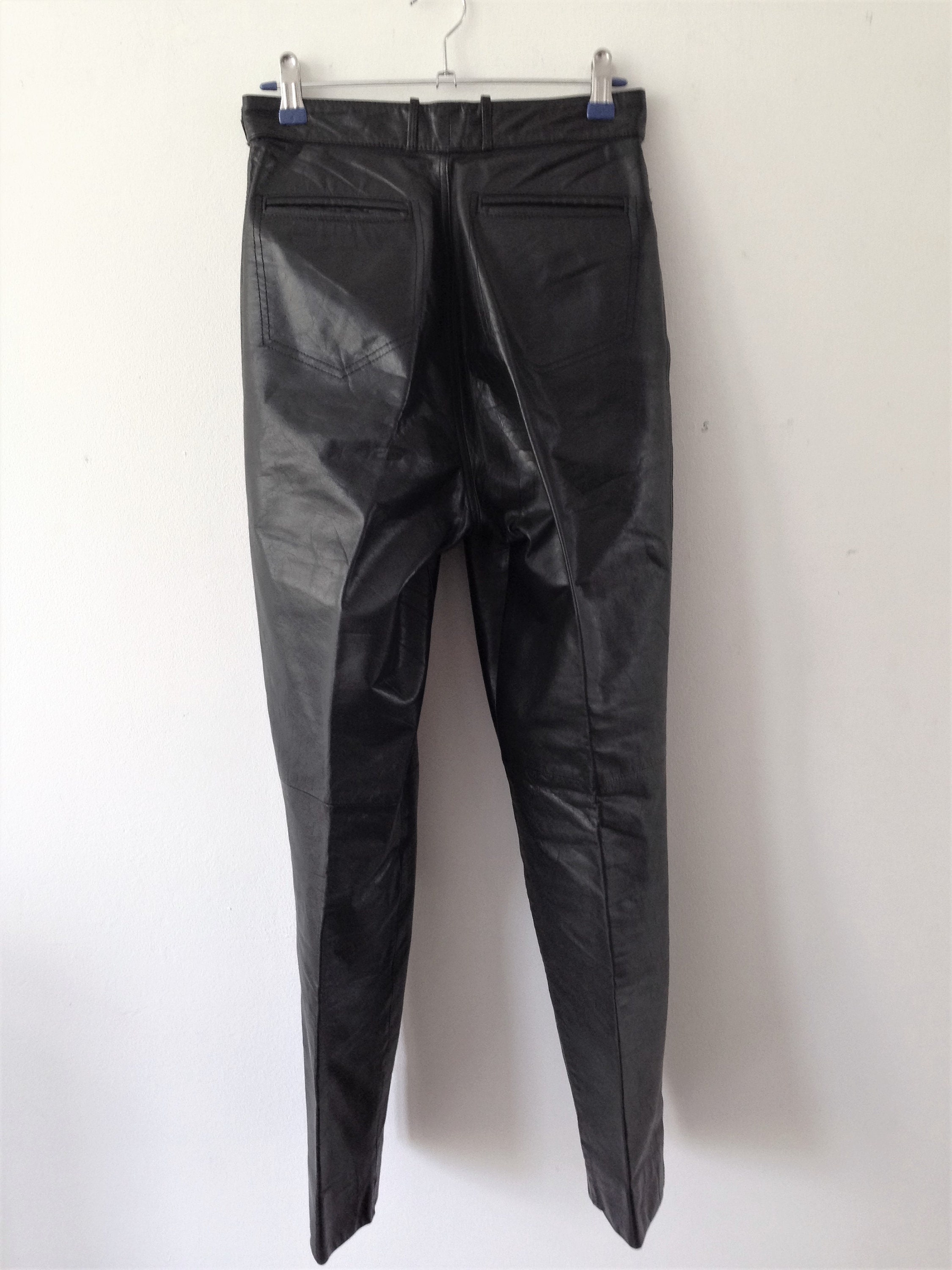 Vintage Leather 80s High Waist Pants // Vintage Ultra High Waisted Black  Leather Lined Pants From the 80s // SIZE SMALL /S 
