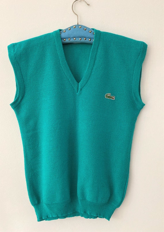 Vintage Green 70s Knitted Chemise Lacoste V Neck Cardigan Vintage Green 70s Knitted Chemise Lacoste V Neck Cardigan