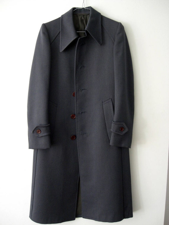 Vintage Winter COAT/70s Overcoat Blue Grey/Pure Wo