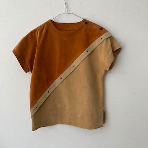 Vintage leather two tone top // Suede / leather top size small // Vintage leather t-shirt
