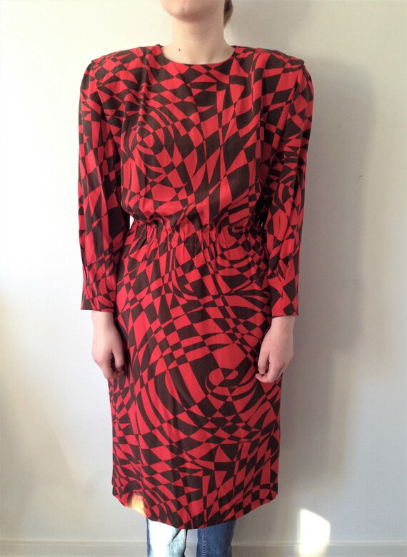 Vintage 80s SILK dress with lovely print // Size m