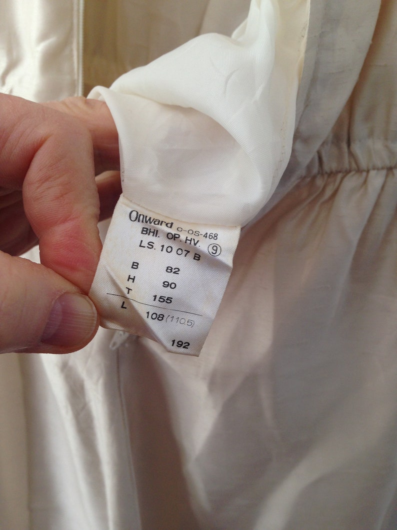 Vintage Silky Miss Onward Dress 80s Off white Size Small Silky Coral Textured Ruffle dress