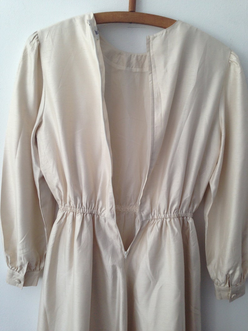Vintage Silky Miss Onward Dress 80s Off white Size Small Silky Coral Textured Ruffle dress
