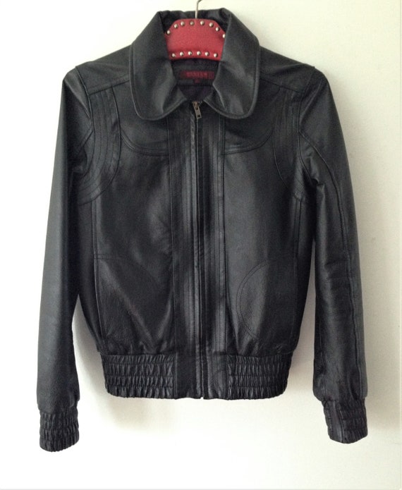 Vintage leather jacket // Black leather short jack