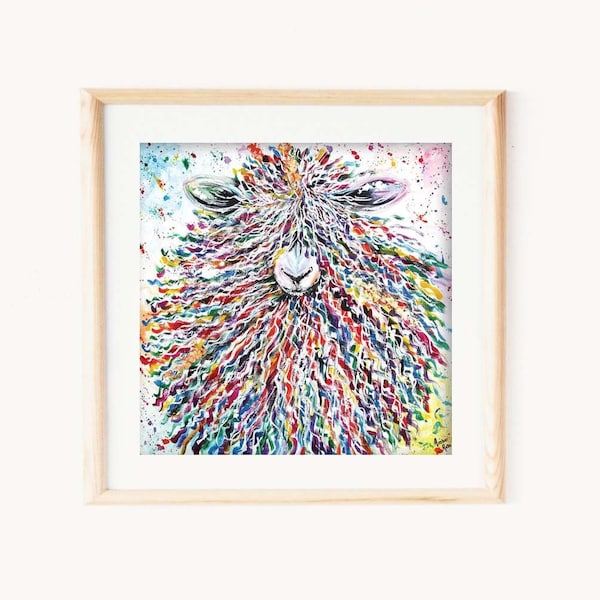 Colourful Sheep Art Print, Farm Animal Painting Design, Large Wall Artwork