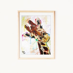 Colourful Giraffe Painting Art Print, Rainbow Safari Animal Design, A5 A4 A3