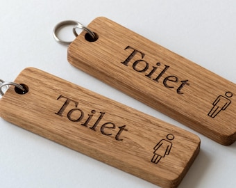Engraved Oak Restroom Key Tag, Business Bathroom Keychain, Cafe Hotel Washroom Ring