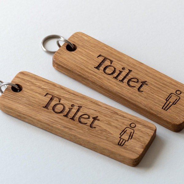 Wooden Keyring Engraved With Toilet, Washroom or Restroom. Extra Large Oak Keychain for Ladies Gents Accessible Loo