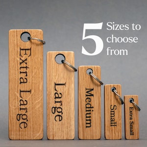 Engraved Wooden Personalised Keyring - Personalized Keychain, made from chunky Solid Oak - Available in 5 sizes