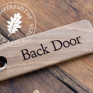 Engraved Wooden Personalised Keyring Personalized Keychain, made from chunky Solid Oak Available in 5 sizes image 10