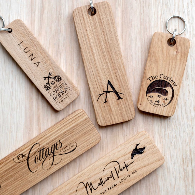 Wooden Keyring Engraved With Personalised Message Text Big Oak Wood Keychain Available in 5 Sizes Oak Keyring Gift image 5