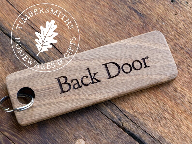 Back Door Key Ring Personalised Oak Key Ring Engraved Key Etsy