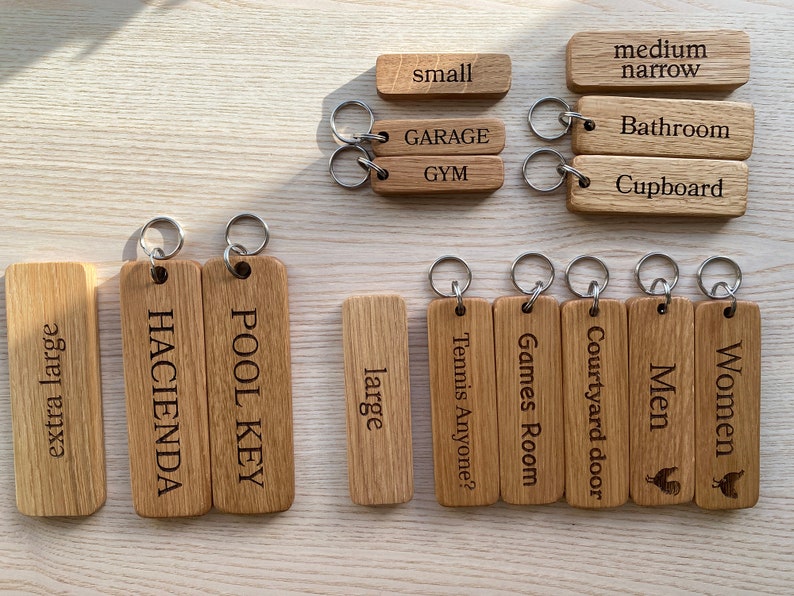 Small, Medium, Large and Extra Large Wooden Keyrings