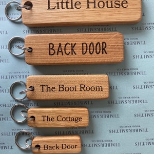 Solid Oak Keyrings in 5 sizes from extra small to XL