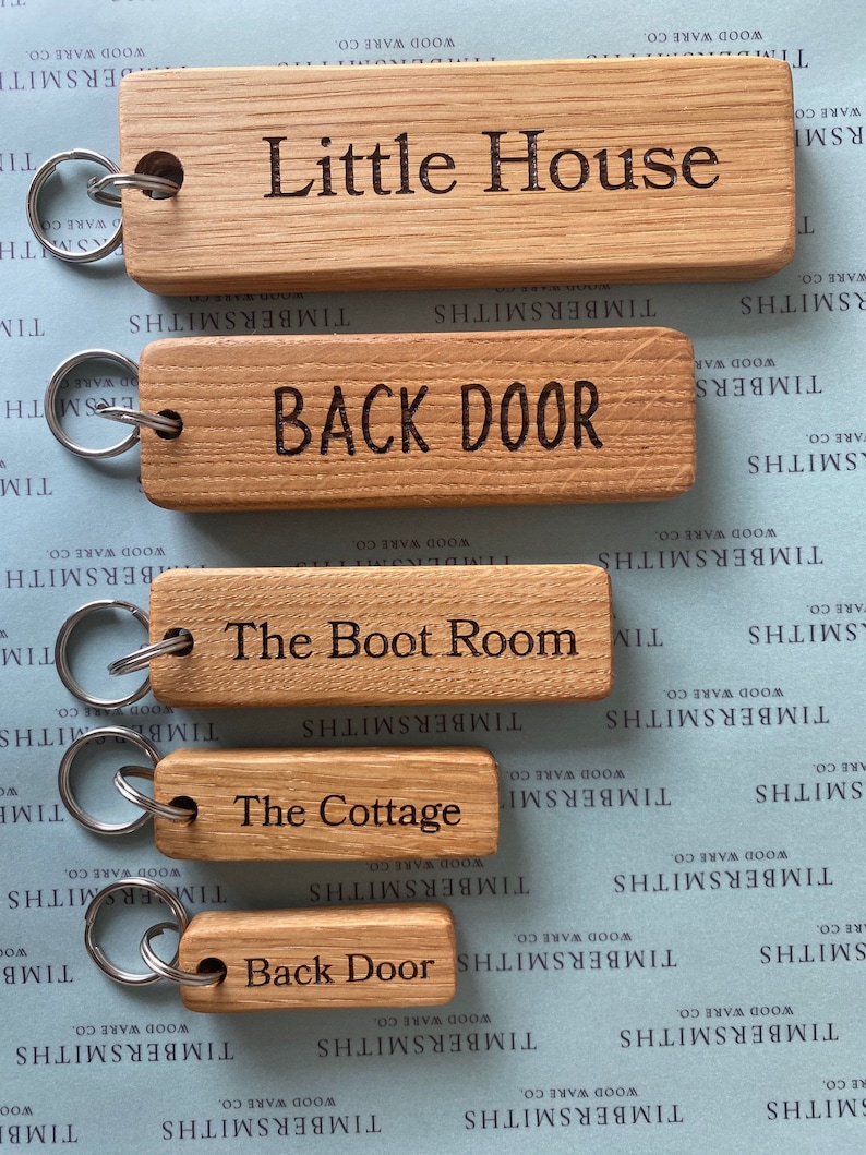 Solid Oak Keyrings in 5 sizes from extra small to XL