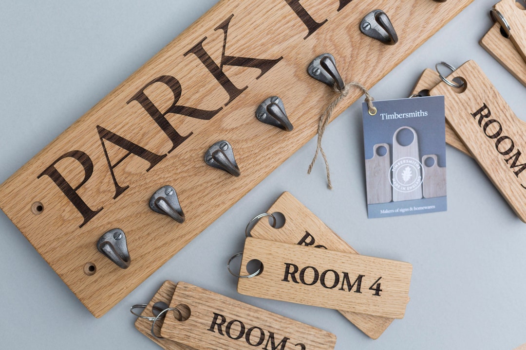 Oak Key Rack Personalised Key Hook for Wall - Choice of Wooden Pegs or ...